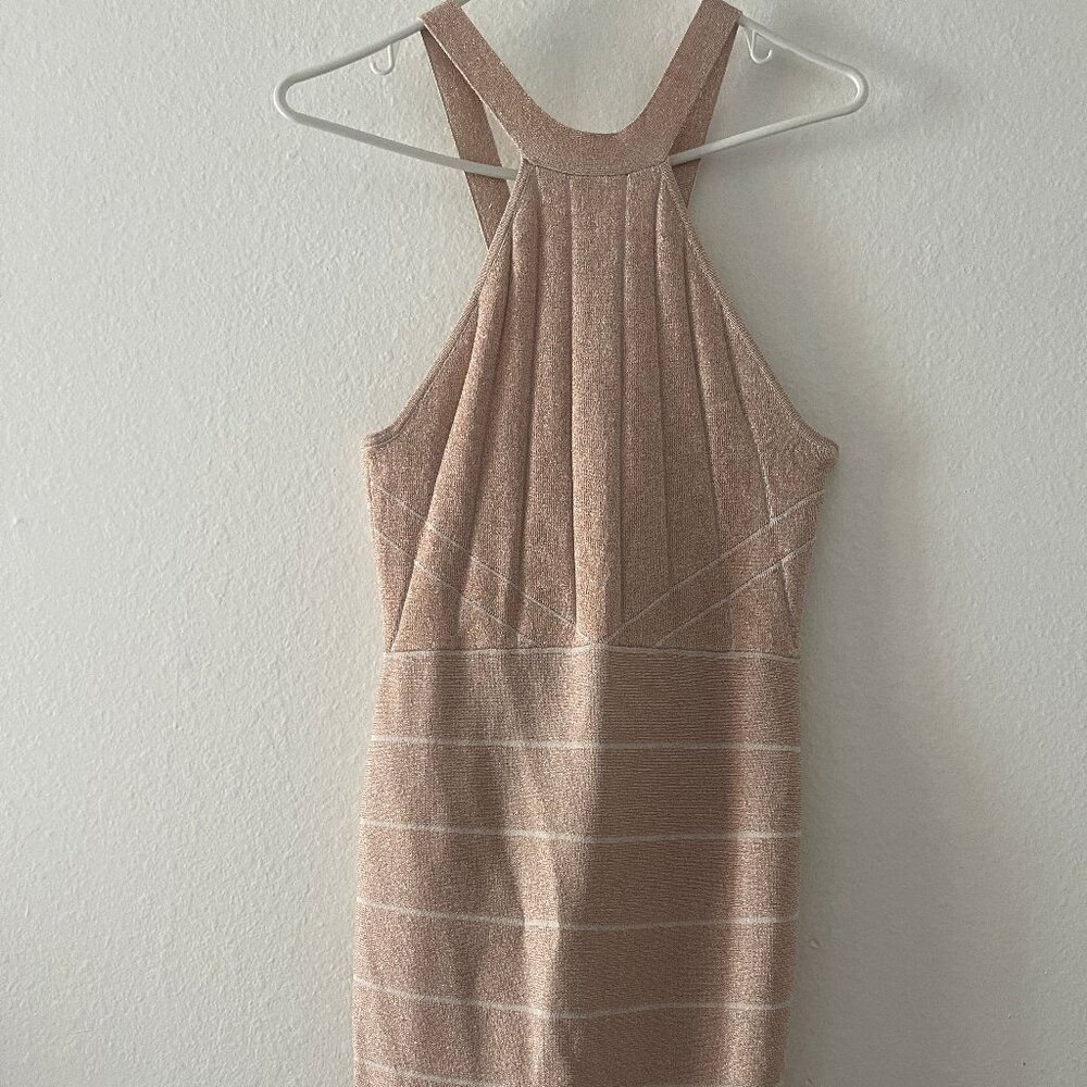 ByGuess Rose gold or blush pink metallic bandage halter dress